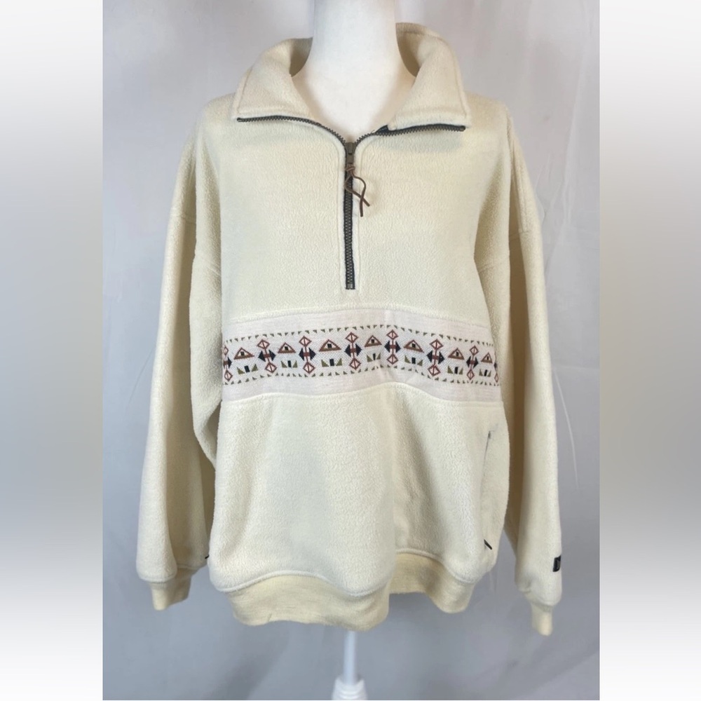 Marker Polartec Sherpa Fleece 1/2 Zip Cream Azteck Mock Neck Adult Size‎ XL USA
